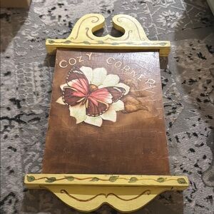 Vintage Yellow Brown wooden Wall Decor with Butterfly Design Cozy Corner